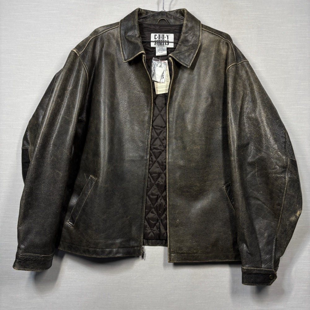Vintage City Streets Distressed Bomber Jacket Men XL Brown Quit Lined Deadstock